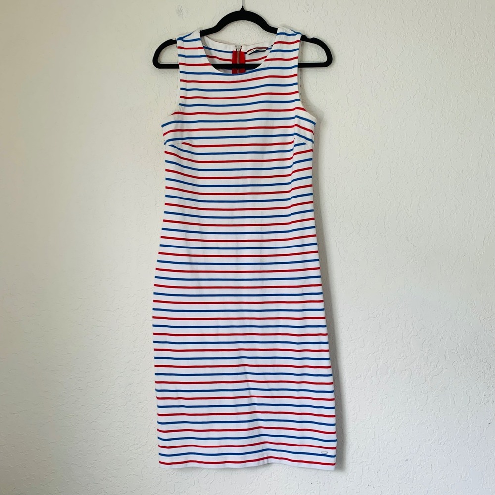Tommy Hilfiger Sheath Dress Womens M Red White Blue Striped Nautical Americana